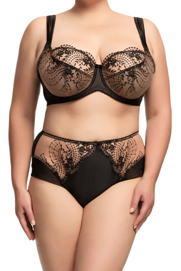 Anna Mystical Embroidery Plunge Bra - Black/Gold/Nude