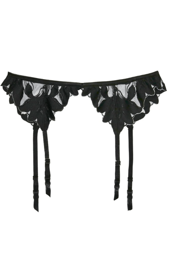 Lily Embroidery Garter Belt - Black