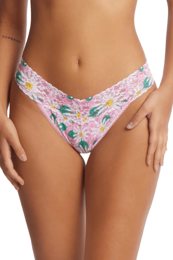 Printed Signature Lace Original Rise Thong - Daisies - Chérie Amour
