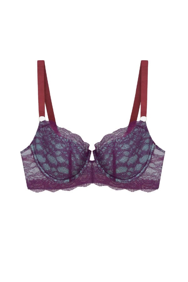 Entyinea Womens Satin Minimizer Bra Fashion Lace Unlined Underwire Bra  Purple M 