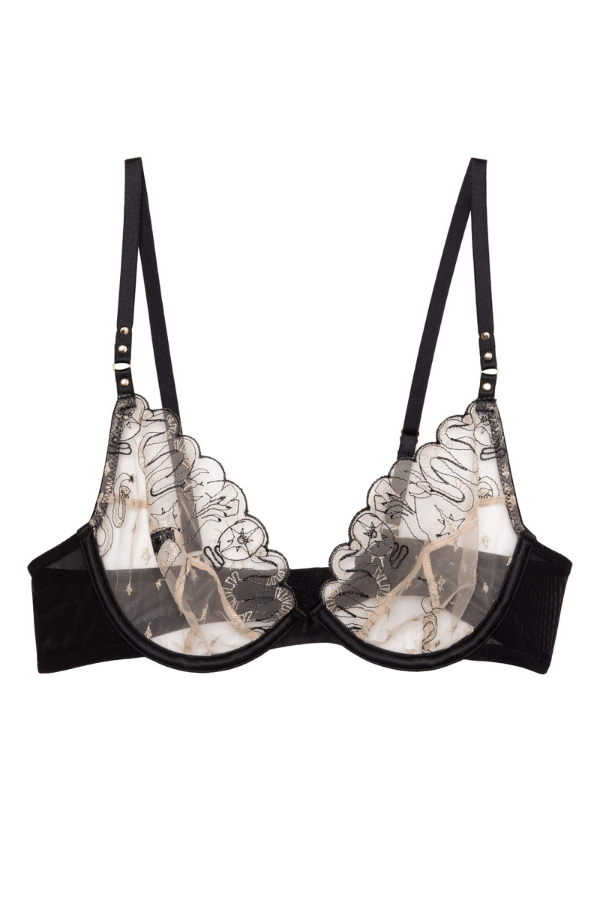 Clear Resin Rhinestone Embellished Black Full Coverage Bra, Size 34B  Abstract Design -  Canada