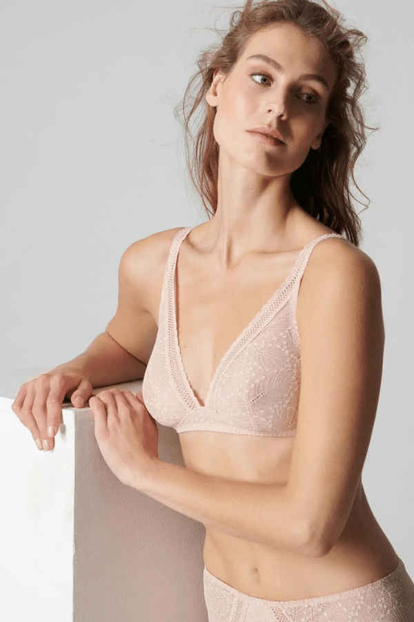 Criss cross lace bralette available in Pink, Cream, and White