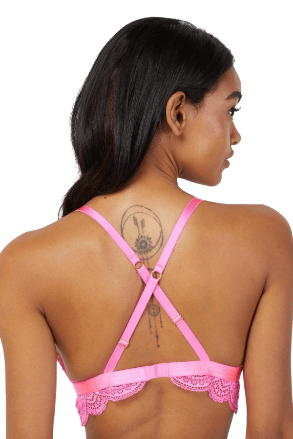 Lace triangle bra with tie detail - dark pink - Undiz