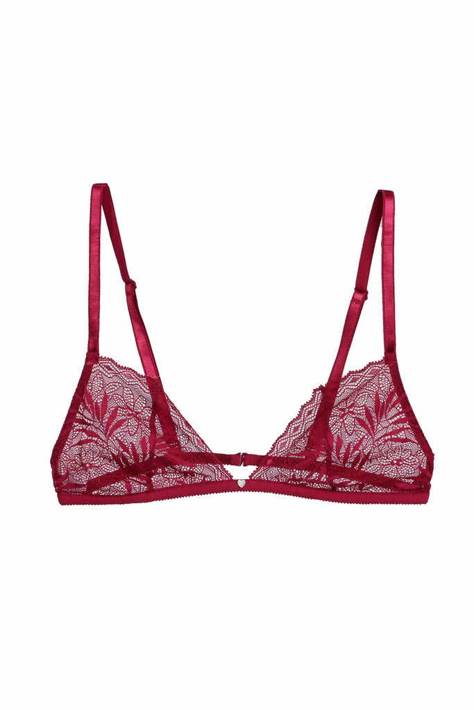 Triangle bra - red silk and red Sakura Caudry lace