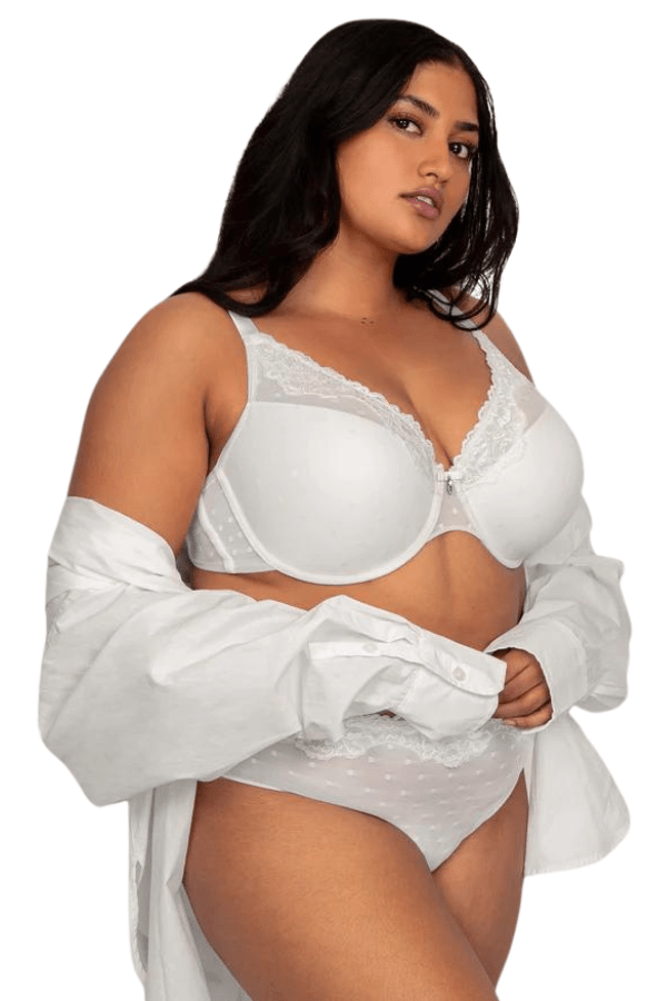 Curvy Couture Lingerie White / 34 DD/E Sheer Whisper Plunge T-Shirt Bra - White