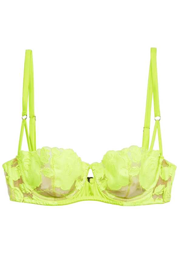Fuller Cup Rose Logo Embroidery Balconette Bra - Neon Yellow - Chérie Amour