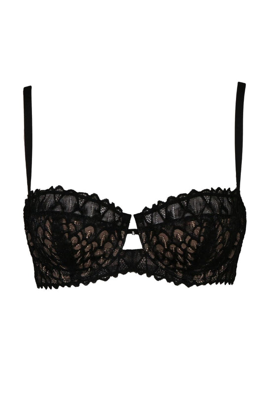 Aria Lace Plunge Bra - Black and Gold - Chérie Amour