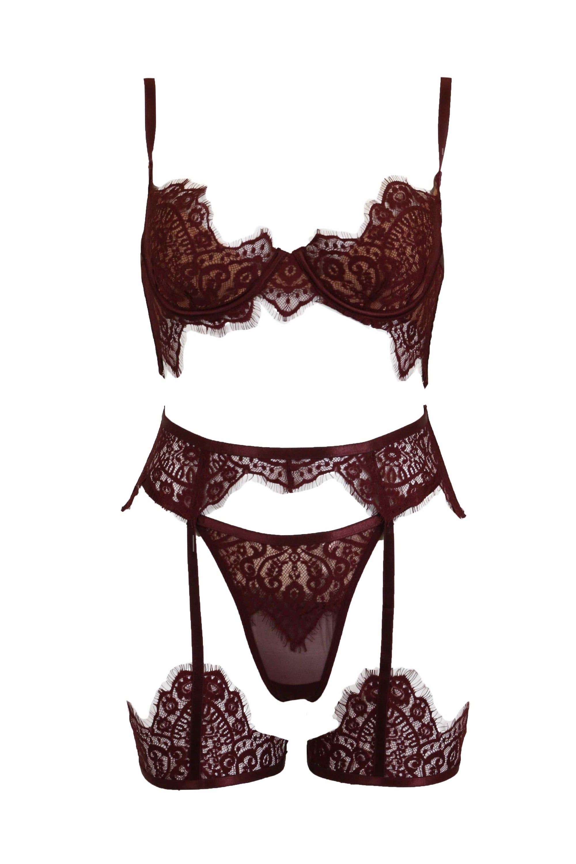 Victoria's Secret unlined 32D BRA SET XS panty wine RED burgundy embroider  lace 