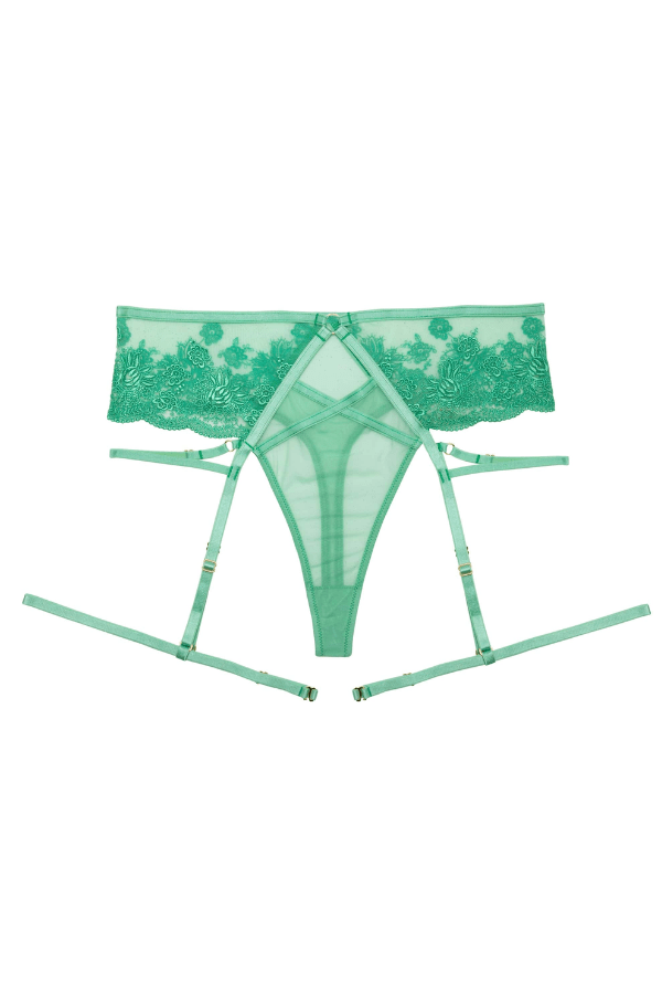 Wolf &amp; Whistle Sarina Embroidery High Waist Suspender Brief - Green