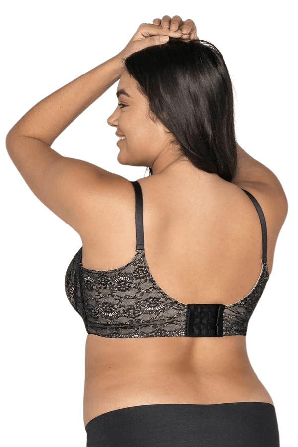 Lace Back Smoothing Underwire Bra - Black - Chérie Amour