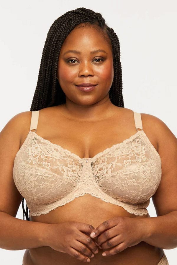 Curve Muse Women's Plus Size Unlined Underwire Lace Bra with Cushion  Straps- CREAM, NAVY- Size:36B